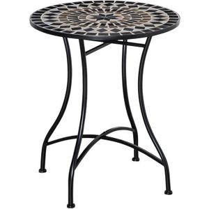 TABLE DE JARDIN  Table bistro ronde de jardin plateau mosaïque méta