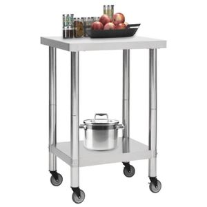 PLAN DE TRAVAIL Table de travail de cuisine avec roues 60x60x85 cm Inox 51633