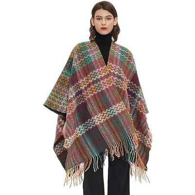 WEWE Écharpe Châle Tricot Femme Chaud Poncho Cardigan Hiver - Wrap Épais Oversize P056