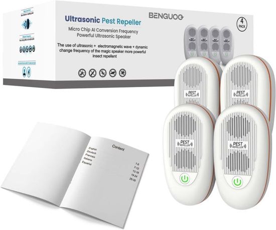 4 Répulsifs à Ultrasons Contre Souris, Rats, Moustiques, Cafards - Sûrs Pour Humains Et Animaux, Couverture 150 M² Par Appareil