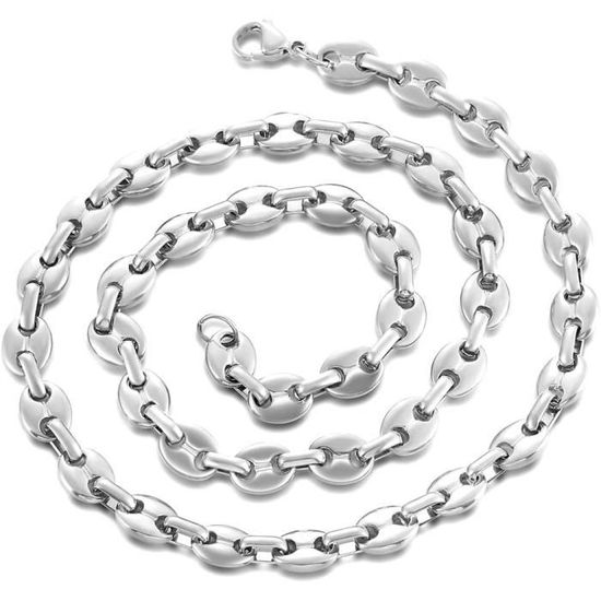 Collier Gourmette En Acier Inoxydable Argenté - Style Biker/gothique - Longueur 55-56,5 Cm - Neuf Avec étiquettes