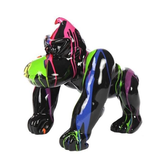Statue en résine Donkey Kong gorille singe debout  multicolore fond noir 80 cm 