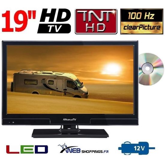 TV CAMPING CAR 19" 49cm COMBINÉ DVD LED HD TNTHD MPEG4 12V 220V 18W