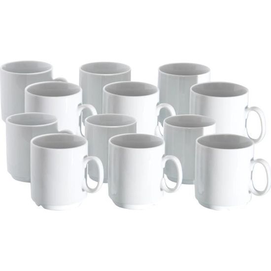 Tasses à Café Empilables Feriany - Lot De 12 - 200 Ml - En Polypropylène Noir - Pour Dégustation Café - Passe Lave-vaisselle