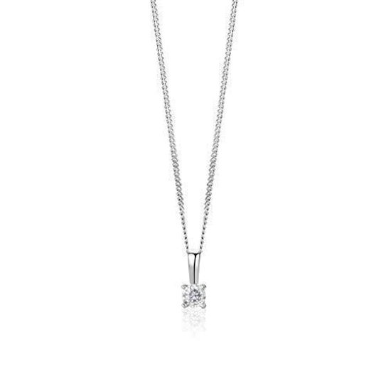 Orovi -  Bijoux Femme, Collier Solitaire en Or Blanc avec Diamant 0.04 Ct coupé Brillant 9 Kt / 375 Or Chaîne 45 Cm