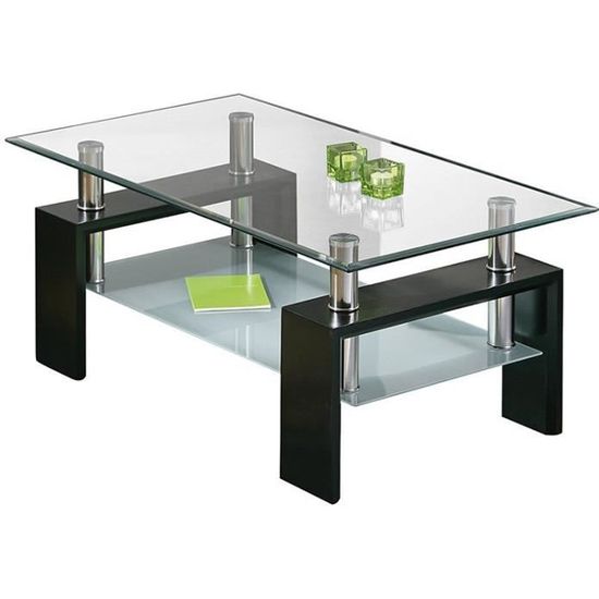 Table Basse - DIM - Noir en verre - Rectangulaire - 100 x 60 x 45 cm