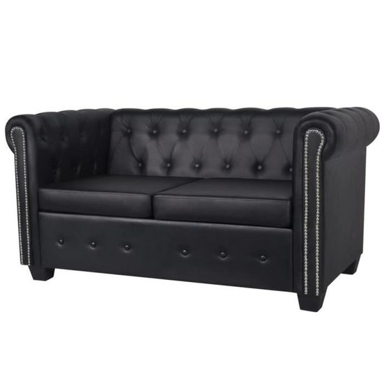 Canapé Chesterfield 2 places Sofa confortable pour 2 personnes 145,5 x 76 x 70 cm Cuir synthétique Noir
