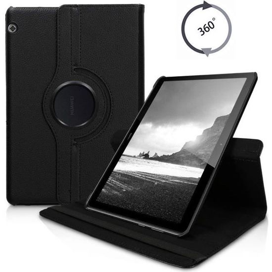 Housse Rotative 360° Pour Huawei MediaPad T5 10.1 - Étui PU Cuir Noir, Neuf