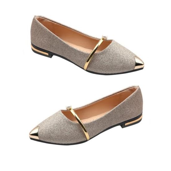 Chaussures Plates Femme à Bout Rond Perlé - Taille 36-40 - Confortables Pour Bureau Et Sortie