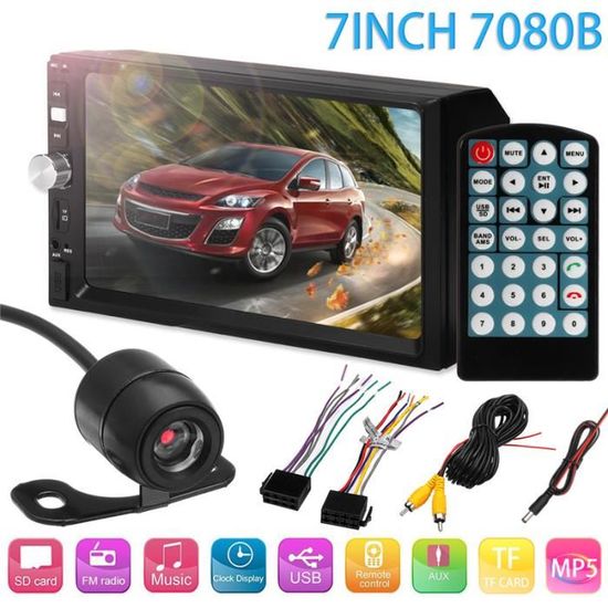 Autoradio MP5 2 Din Écran Tactile 7 Pouces - Mirror Link Android/iOS + Commande Volant