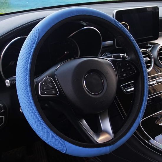 Pahajim Couvre Volant Voiture Universel Auto Protege Volant en Cuir Microfibre 37-38cm Caches de Volant Respirante, Antidérapante, Inodore, Durable Voiture Accessoires - Noir Bleu
