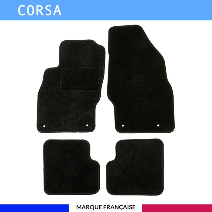 Tapis de sol voiture - Sur mesure pour Opel CORSA (07/2006-08/2017) - Moquette Antidérapante - Clips et Scratch - 4 pièces