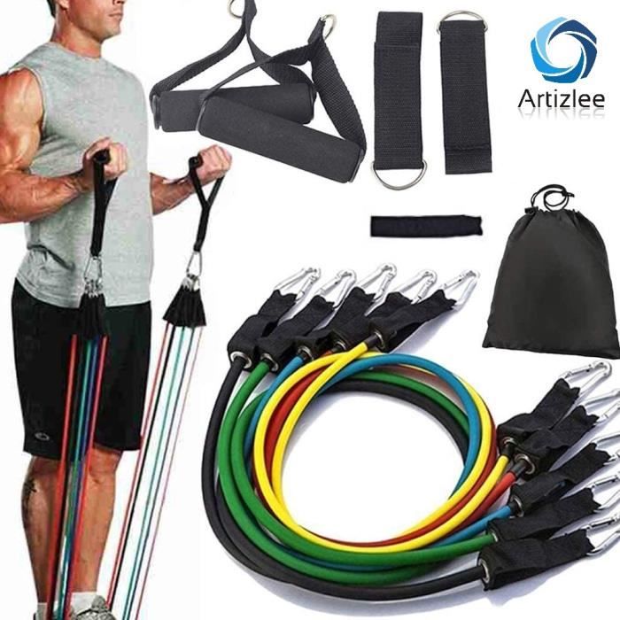 Bandes de Résistance Set Elastiques, Artizlee Kit de 11 Accessoires Musculation-Bandes de Fitness Exercice Elastiques Yoga Pilâtes G