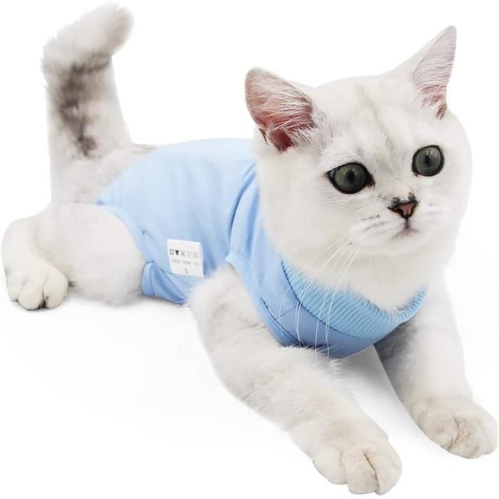 (bleue)Taille M-Combinaison de récupération Professionnelle pour Chat Chemise de récupération chirurgicale pour plaies Abdominales.
