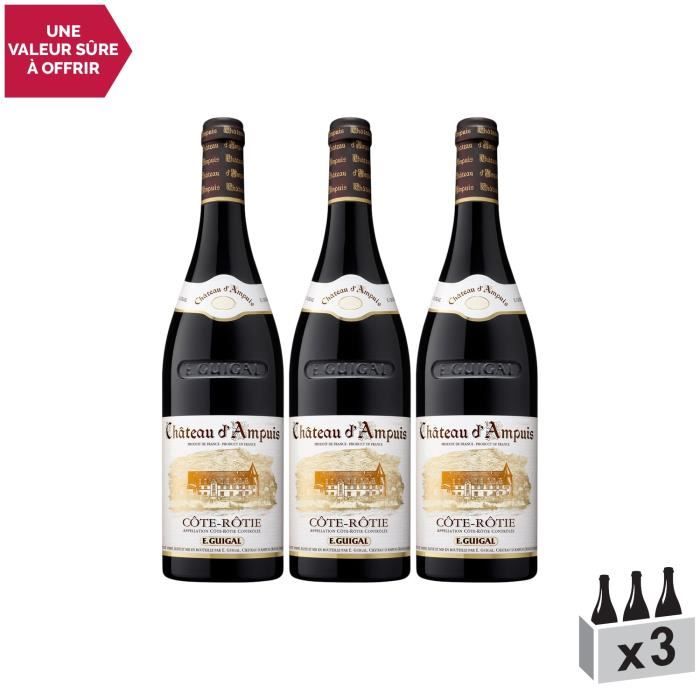 Côte Rôtie Château d'Ampuis Rouge 2013 - Lot de 3x75cl - Maison Guigal - Vin AOC Rouge de la Vallée du Rhône - Cépages Syrah,