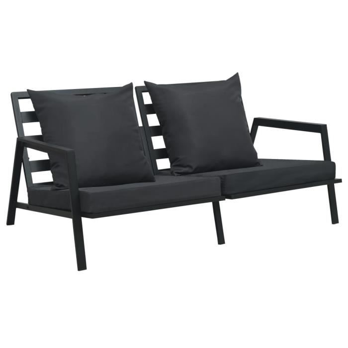 Canapé de jardin à 2 places Canapé d'extérieur - Canapé Confortable Banquette - avec coussins Gris foncé Aluminium