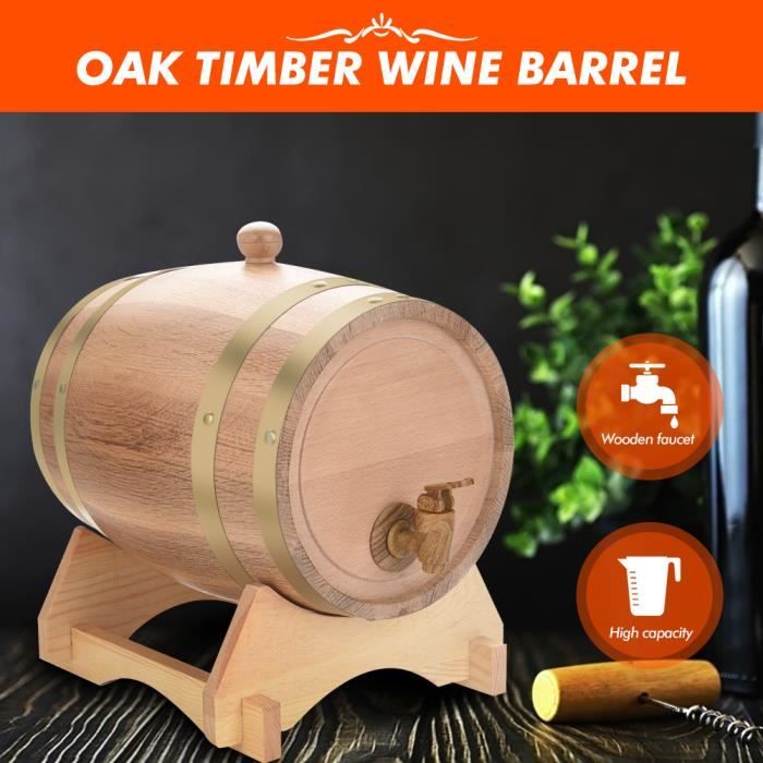 Tonneau à vin en bois de chêne vintage de 5 litres pour porto au rhum Beer Whiskey Facile à distribuer -CYA