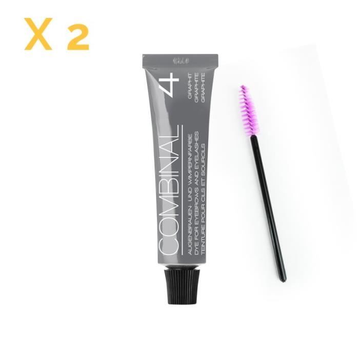 Lot 2 de tubes de teinture pour cils et sourcils + une brosse à cils Vivezen - Gris