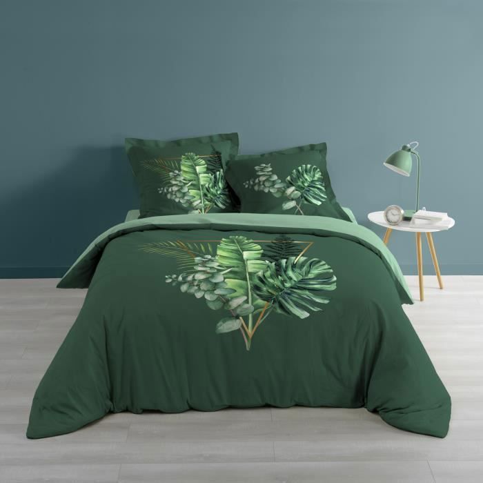 CDaffaires Housse de couette 260x240 cm + 2 taies doreiller 100% coton gold tropic