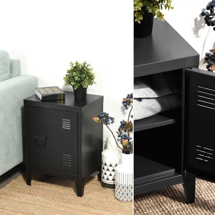 HOMYLIN MEUBLE A CASIER Meuble de rangement tout métal, meuble d'appoint canapé, style simple noir L40.5×P30.5×H57.5cm