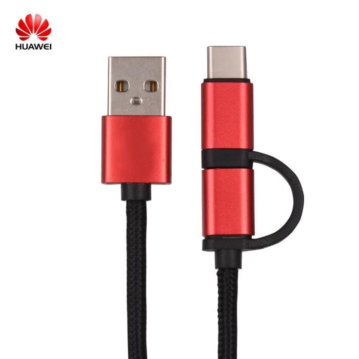 Huawei - 2 en 1 Câble chargeur USB Type-C & Micro - Rouge