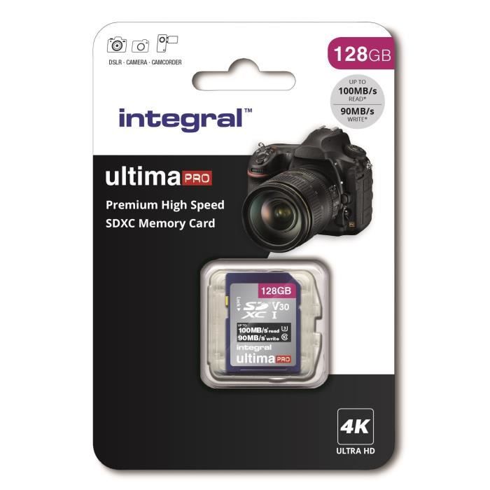 INTEGRAL MEMORY Premium High Speed SDHC/XC V30 UHS-I U3 Carte SDXC 128GB