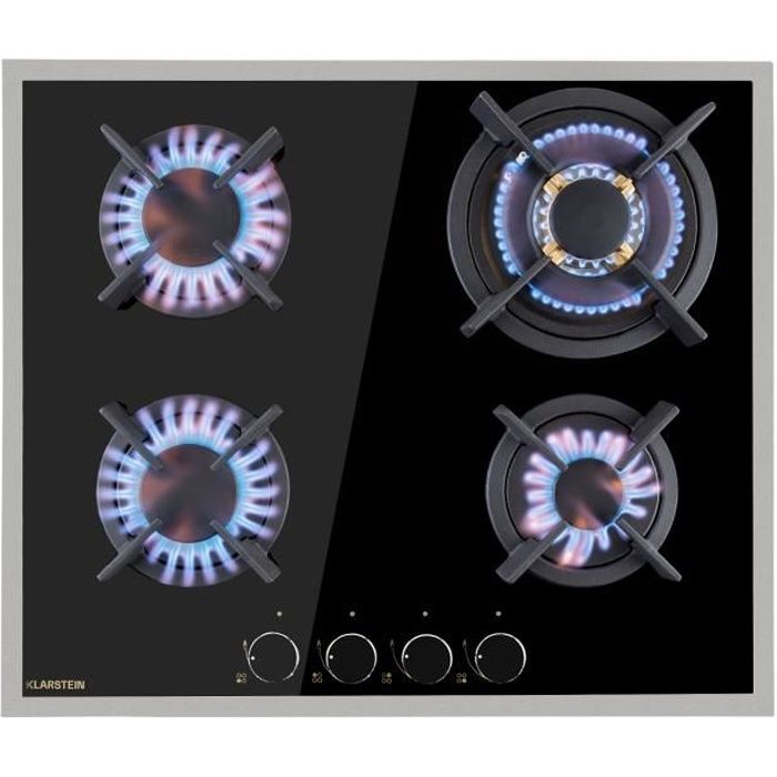 Plaque gaz 4 feux encastrable - Klarstein - 60 cm - tables de cuisson vitrocéramique - plaque de cuisson gaz - cuisinière - noir