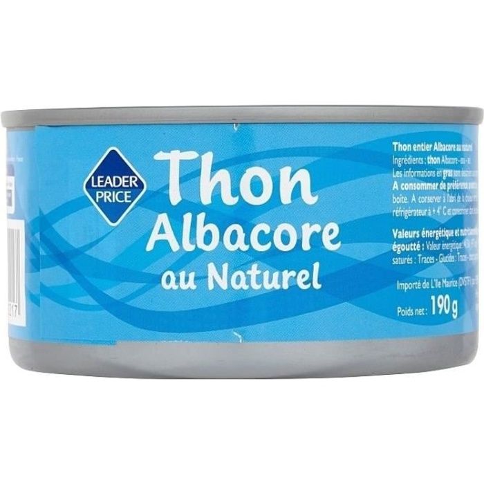 Thon albacore au naturel Leader Price 190 g