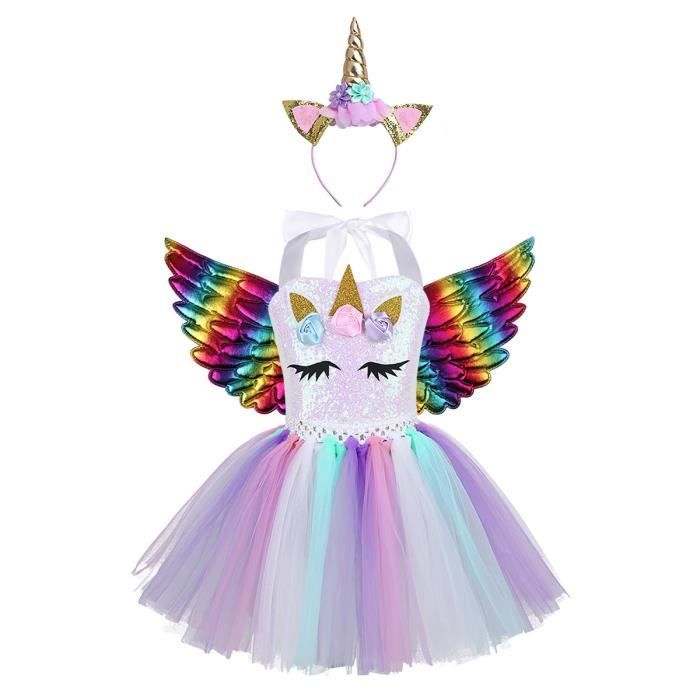 3Pcs Enfant Fille Tutu Danse Ballet Classique Licorne Paillettes Halloween Justaucorps Gymnastique Robe Sans Manches 2-12 Ans