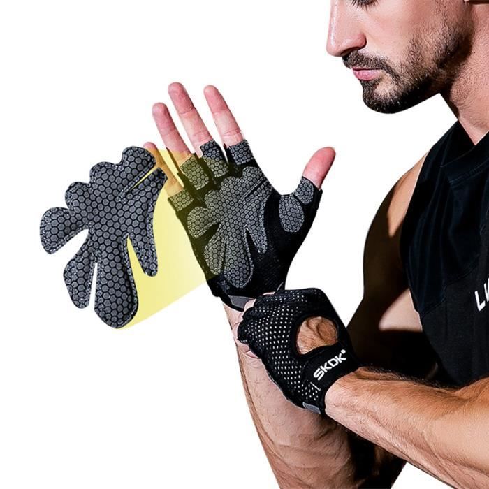 DAMILY® Gants de fitness sport musculation Gants demi-doigts Gants antidérapants-noir-XL