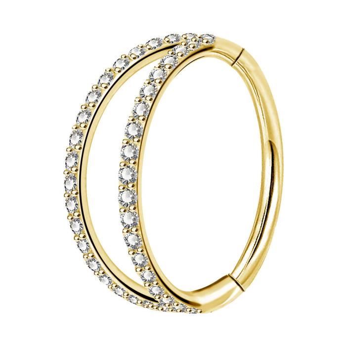 OUFER Piercing Oreille Cartilage Tragus Septum Daith Helix Segment Articulé Acier Inoxydable 316L Double Ligne CZ Anneau de Nez 16G