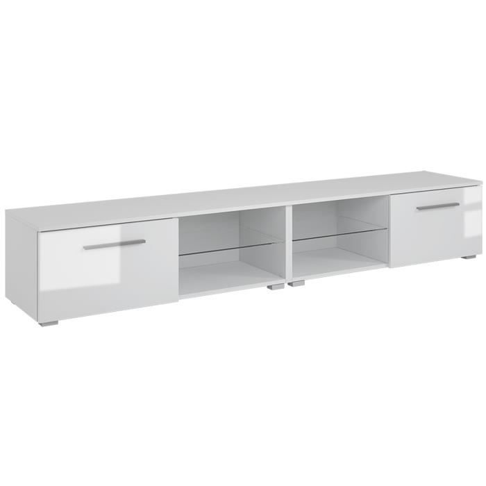 Meuble TV design avec éclairage LED, coloris blanc mat - blanc brillant - 200 x 40 x 36 cm