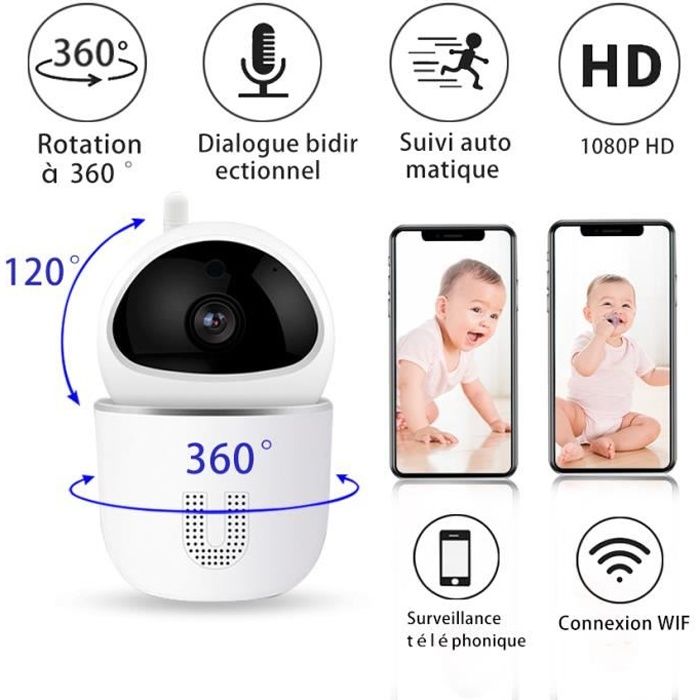U Babyphone vidéo Moniteur Bébé Wi-Fi caméra sans Fil vidéo HD avec détecteur de mouvement automatique à vision de nuit blanc