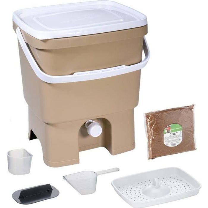 Skaza Bokashi Organko (16 L) Composteur en Plastique Recyclé - Starter Set pour les Déchets de Cuisine et le Compostage - avec de EM