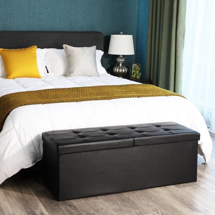 Songmics® Coffre de rangement Couvercle pliable par 2 côtés Banc de rangement Capacité 120 litres Noir LSF75BK