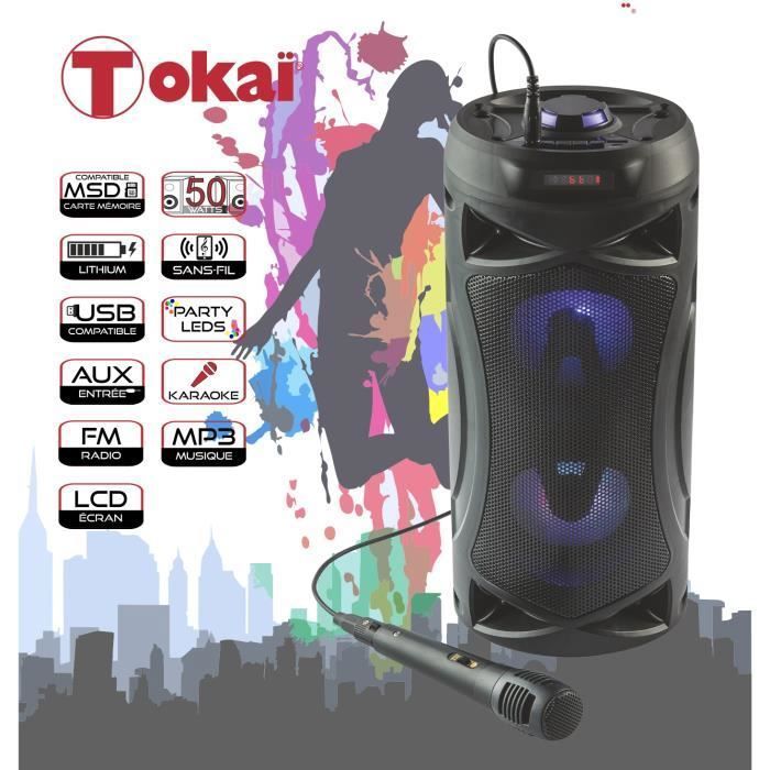 ENCEINTE KARAOKÉ AVEC MICRO ET JACK GUITARE - USB - RADIO FM - MICRO SD - TOKAI