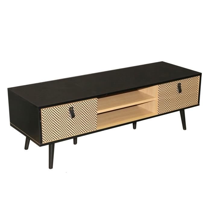Meuble TV contemporain effet bois Chelsea - L. 120 x H. 40 cm - Noir