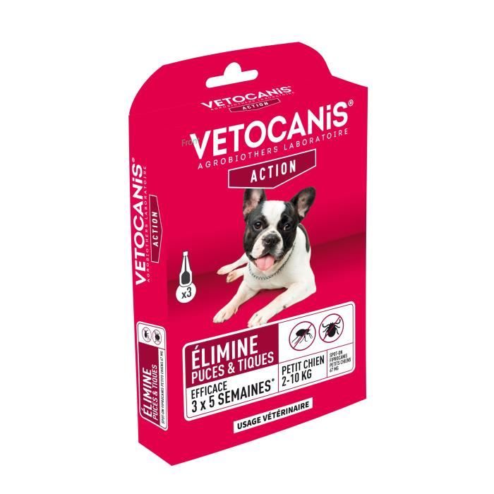 VETOCANIS Pipettes Spot on Fipronil, Anti-Puces et Anti-Tiques - Pour petit chien