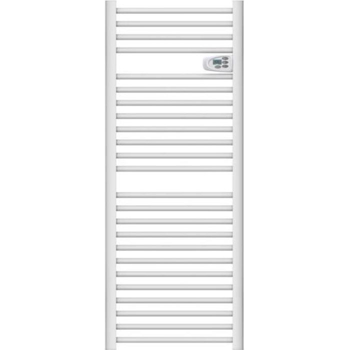 Radiateur sèche-serviette électrique 750W à inertie sèche blanc - Ecran LCD - Barres rondes