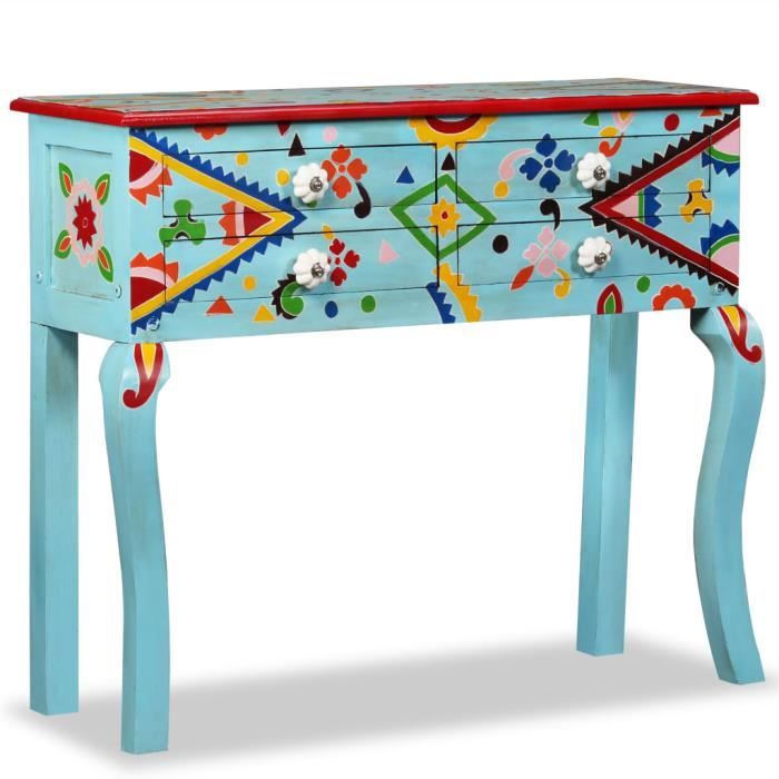 Zhihushop - Table console table d'appoint Bois de manguier Bleu peint à la main