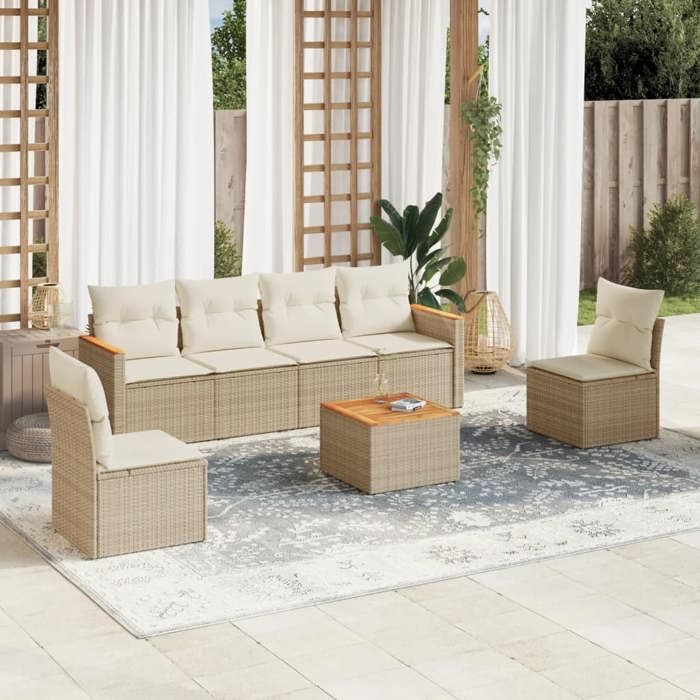 vidaXL Salon de jardin avec coussins 7 pcs résine tressée 3225869