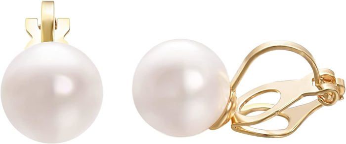 Boucles D'oreilles Pour Oreilles Non Percées Femme Or 10mm 10mm Perle Boucles d'oreilles Clips Femme oreilles non percées