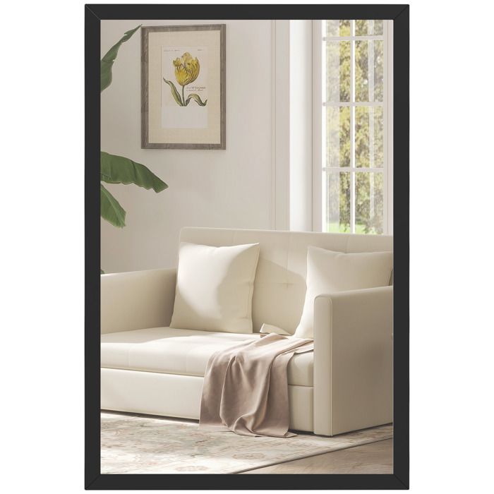 Miroir mural HOMCOM rectangulaire 60 x 40 cm cadre en bois noir idéal pour la salle de bain salon ou chambre