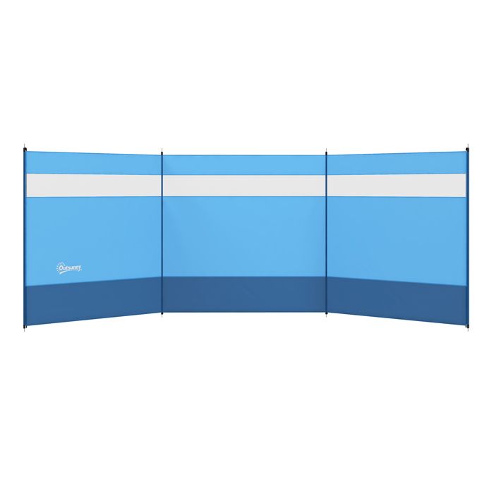 Paravent brise-vent de camping Outsunny portable pliable avec sac de transport et poteaux en acier dim. 440 cm x 140 cm bleu