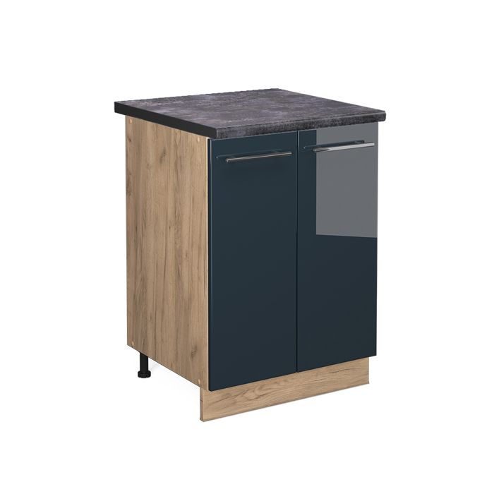 Meuble bas de cuisine Fame-Line 60cm PT Anthracite Bleu foncé brillant/Chêne de force doré Vicco 48845