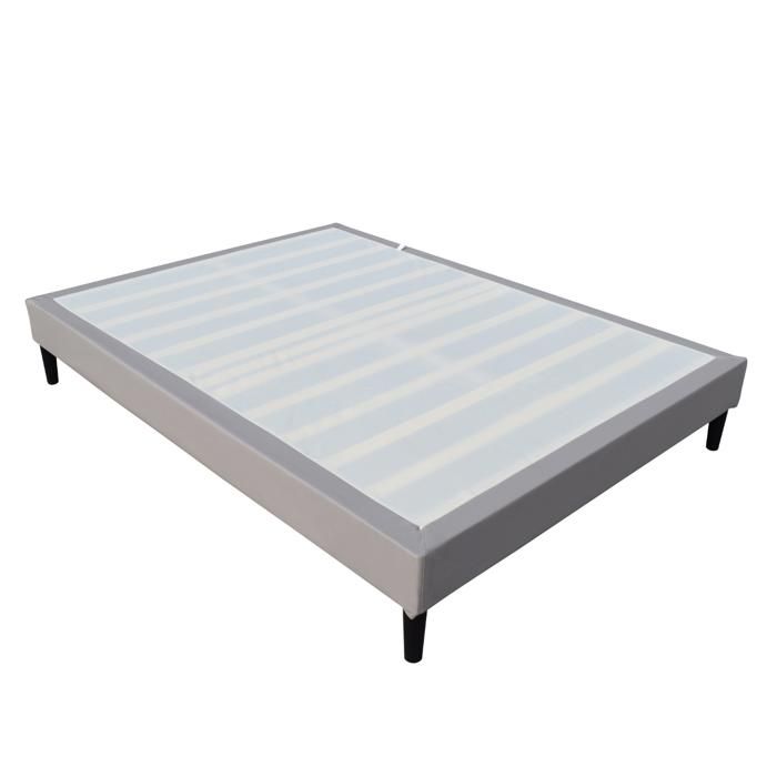 Sommier 200x200 cm Tapissier déhoussable housse lavable Gris + Pieds en 20 cm 2 x 13 Lattes - opale- revetement Tissu PVC