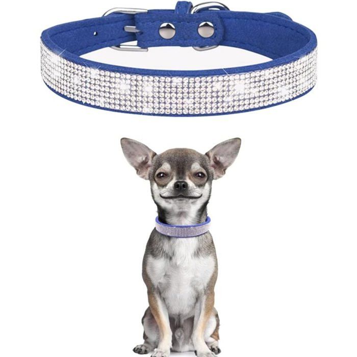 Meilleurs prix pour Bleu Collier pour Petit Chien et Chat - Strass tincelants Chien Collier - M Collier Chat Ajustable Souple pour Petite PZCC