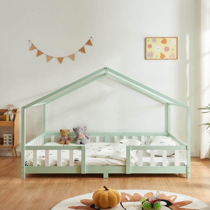 Lit denfant en forme de maison Treviolo 120 x 200 cm bois de pin vert menthe / blanc