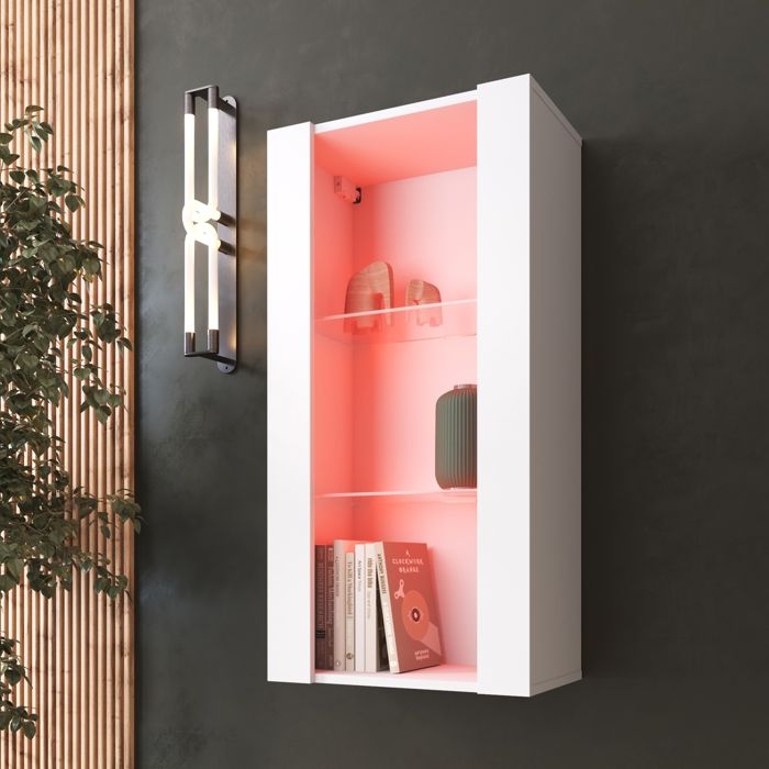Vitrine Murale Komodee TIVOLI - LED RVB - Blanc - Facades en Mat - 50 x 100 x 29 cm Vitrine Murale Komodee TIVOLI - LED RVB - Blanc - Facades en Mat - 50 x 100 x 29 cm