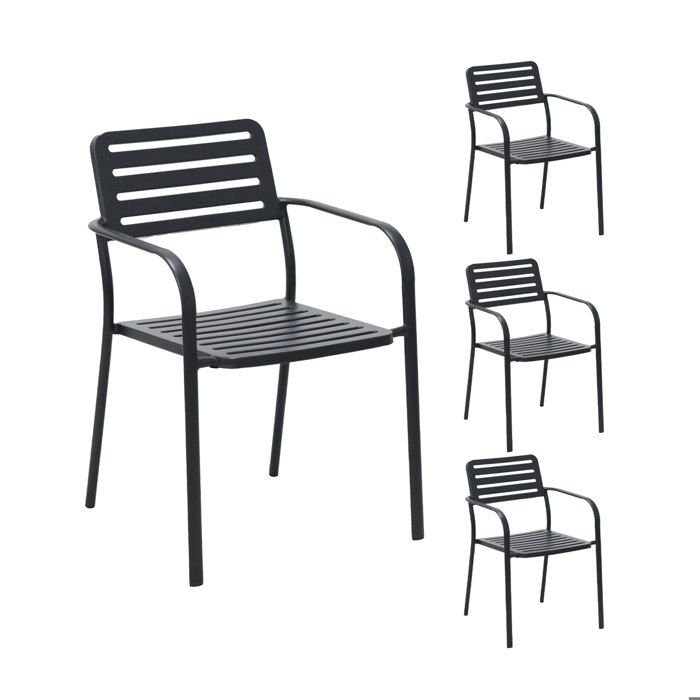 Lot de 4 fauteuils de jardin empilables en métal gris - BACA